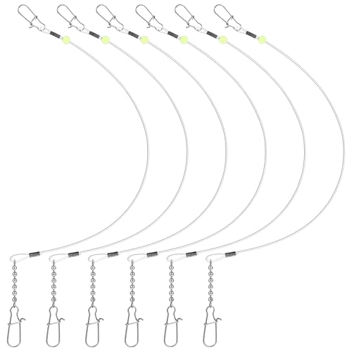 Threlaco 6 Pcs Trolling Bumper for Trolling Flashers Dodgers Fishing Leader Saltwater Leader Line Bottom Rigs Clear Nylon Surf Fishing Steel Tackle Rigs with Swivel Snaps Beads - size: 24 Inch