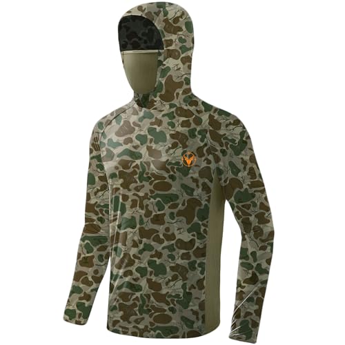 Palmyth Hunting Hoodie with Mask for Men Sun Protection Camo Fishing Shirts | UPF 50+, Mask Neck Gaiter, Quick Dry, 2 Zipper Pockets, Side Mesh Vent, Thumb Loops, Moisture Wicking, Stretchy, Breathable - color: Dotshade Antler, size: Medium