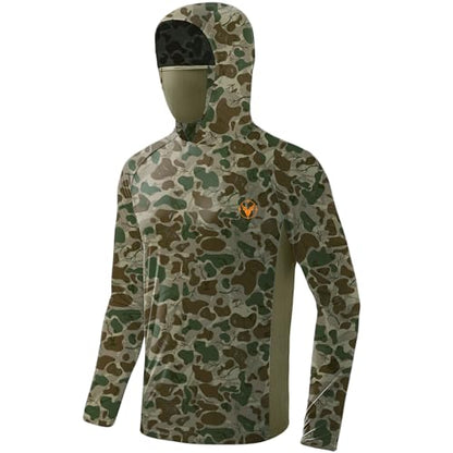 Palmyth Hunting Hoodie with Mask for Men Sun Protection Camo Fishing Shirts | UPF 50+, Mask Neck Gaiter, Quick Dry, 2 Zipper Pockets, Side Mesh Vent, Thumb Loops, Moisture Wicking, Stretchy, Breathable - color: Dotshade Antler, size: Medium