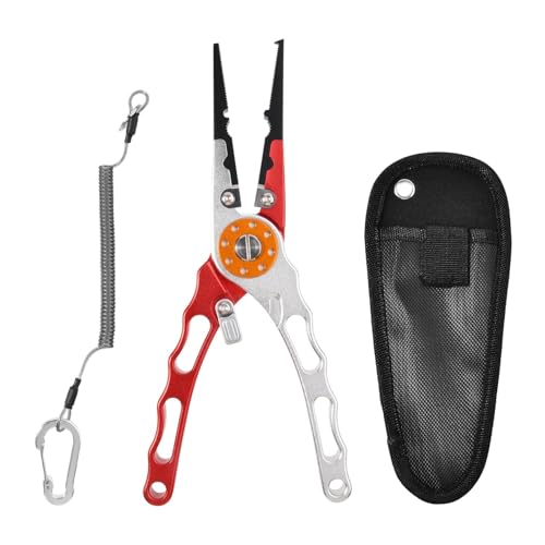 Muti-Function Hook Remover and Split Ring Pliers Fishing Pliers Saltwater Saltwater Resistant Fishing Gear Stainless Steel Top & Aluminum Body Tool Kit with Sheath and Lanyard