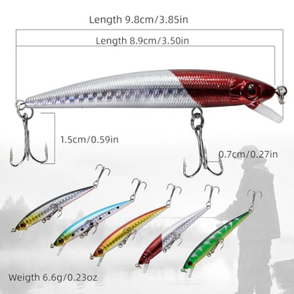 Minnow Crank Baits Fishing Lures Kit Crankbaits with Hooks for Saltwater Freshwater, Lure kit for Trout Bass Salmon Fishing