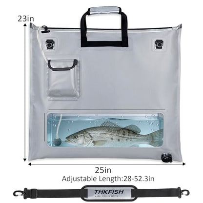 THKFISH Fish Tournament Weigh in Bag for Bass Fishing, Heavy Duty Insulated Live Fish Bag for Caught Fish with Waterproof Zipper and Mesh Liner, Leakproof,Puncture Resistant (Silver-25×23in with Net) - color: Silver-25×23in with Net