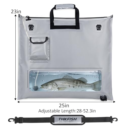 THKFISH Fish Tournament Weigh in Bag for Bass Fishing with Leakproof Zipper | Heavy Duty Live Fish Bags for Caught Fish with Waterproof Zipper and Mesh Liner,Puncture Resistant - color: Silver-25×23in