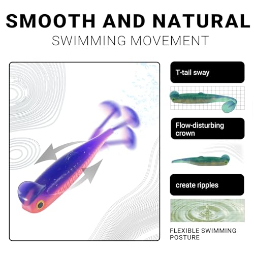 50Pcs Paddle Tail Swimbaits Soft Lures Kit with 10 Lead Jig Heads | Boxed Fishing Set for Bass, Trout, Walleye, Crappie | 2.5in Saltwater/Freshwater Ready | Durable High-Visibility Swimbaits