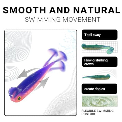 50Pcs Paddle Tail Swimbaits Soft Lures Kit with 10 Lead Jig Heads | Boxed Fishing Set for Bass, Trout, Walleye, Crappie | 2.5in Saltwater/Freshwater Ready | Durable High-Visibility Swimbaits
