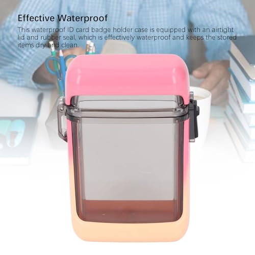 Pocket Case, Transparent Sealing Multifunctional Badge Holder Case with Lanyard for ID Cards Keys, Airtight Plastic Box for Swimming Beach (Gradient Pink) - color: Gradient Pink
