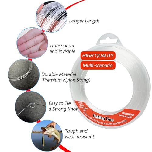 Nylon Fishing Line, 0.45mm 985ft,Strong Clear Invisible Hanging Wire for Crafts Beading, Decorative Pictures, Stringing Lights - size: 0.45mm-.018inch-985ft