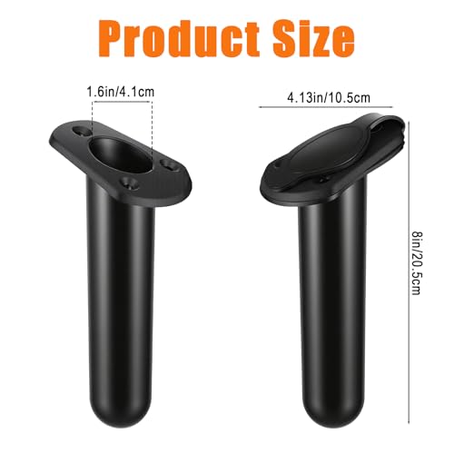 4 Pcs Kayak Deck Flush Mount Fishing Rod Holder with Cap Cover, Plastic Boat Rod Holders for Canoe and Tackle Accessory Tools, Black