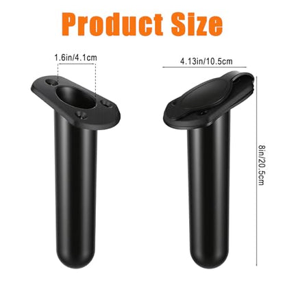 4 Pcs Kayak Deck Flush Mount Fishing Rod Holder with Cap Cover, Plastic Boat Rod Holders for Canoe and Tackle Accessory Tools, Black