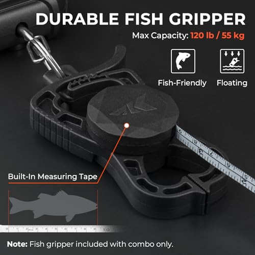 KastKing Weighmaster Mechanical-Digital Fishing Scale with Lip Gripper, 120 lb Capacity, 2.5" Backlit Display, High-Precision Sensor, 9 Weight Memory, Temperature Detection, IPX6 Waterproof - style: C: Black Combo