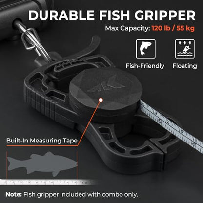 KastKing Weighmaster Mechanical-Digital Fishing Scale with Lip Gripper, 120 lb Capacity, 2.5" Backlit Display, High-Precision Sensor, 9 Weight Memory, Temperature Detection, IPX6 Waterproof - style: C: Black Combo