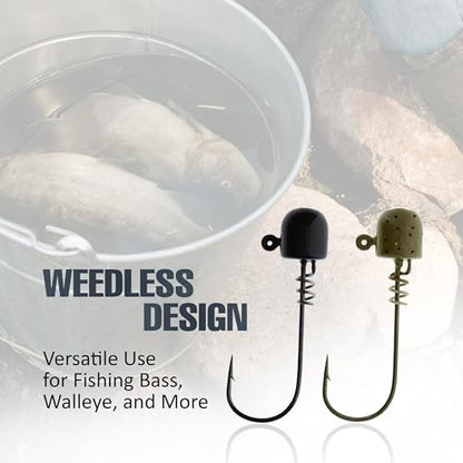 Reaction Tackle Tungsten ScrewLock Ned Rig Jig Heads, Weedless Finesse Jig Heads for Bass, Walleye, and Panfish, Spinning Rod Setups (5-Pack) - color: Green Pumpkin, size: 1/4 Oz