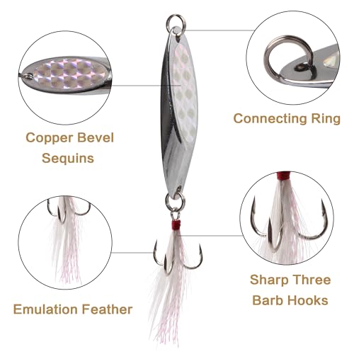 Spoon Lure Jigging Fishing Lures,Sinking Metal Luminous Spoons Hard Bait Saltwater with Treble Fishing Hooks for Salmon Bass Fishing Tackle - size: 1/4oz (7g) - 6pcs