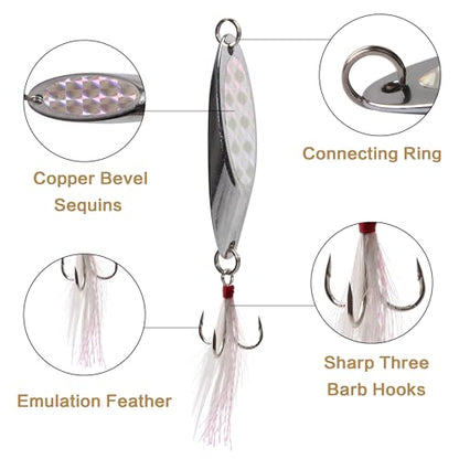 Spoon Lure Jigging Fishing Lures,Sinking Metal Luminous Spoons Hard Bait Saltwater with Treble Fishing Hooks for Salmon Bass Fishing Tackle - size: 1/4oz (7g) - 6pcs
