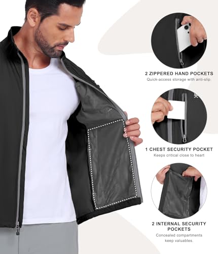 Little Donkey Andy Men's Lightweight Quick Dry Vest Packble Outerwear Sleeveless Windproof Jacket for Golfing Cycling Running - color: Black, size: Large