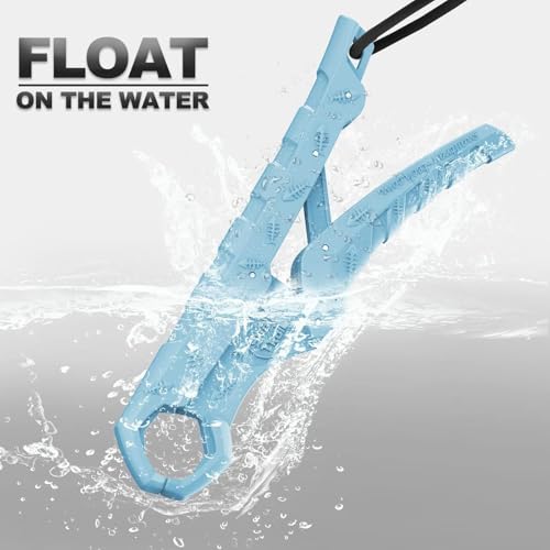 SNAIL TRAIL 7.5'' Floating Fish Gripper, Fishing Grabber | Catfish Mouth Pliers, Caught Bass Holder, Fish Scale Hook Clamp, Saltwater Lip Grip Tool with Lanyard, Gifts for Men - color: Blue