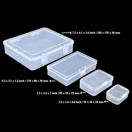 Goodma 28 Pieces Mixed Sizes Rectangular Clear Plastic Storage Box | Empty Mini Containers, Hinged Lids, For Small Items, Craft Projects - size: Mixed Sizes
