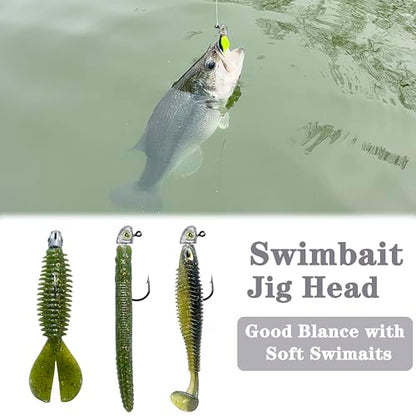 Swimbait Jig Heads Fishing Jigs Swim Bait Jighead with Two Bait Keepers and 3D Eyes 1/8 3/16 1/4 3/8 1/2oz Jigheads Freshwater Saltwater Fishing - size: 1/2oz