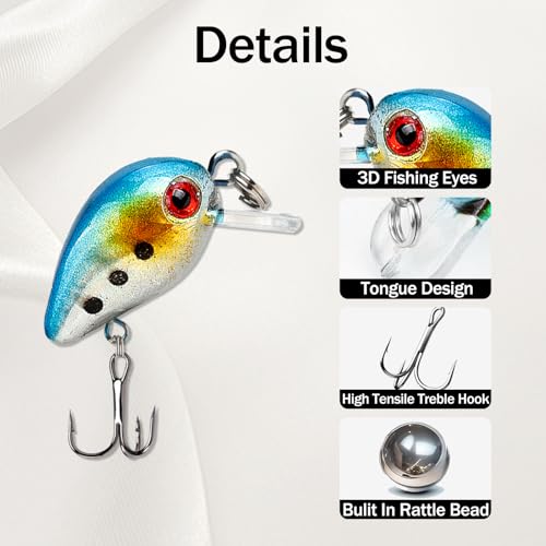 Square Bill Micro Crankbaits Bass Fishing Lures 10pcs FS/YE-13 | Sinking Lures,with Rattle Beads Lipless Jerkbaits,for Bass Trout Walleye,1.18in/0.06oz