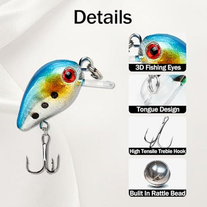 Square Bill Micro Crankbaits Bass Fishing Lures 10pcs FS/YE-13 | Sinking Lures,with Rattle Beads Lipless Jerkbaits,for Bass Trout Walleye,1.18in/0.06oz