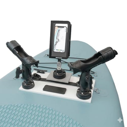 SUP Angler Lite Universal Paddle Board Mount with Paddle Board Fishing Rod Holders, Phone Holders, Cup Holders; Paddle Board Accessories - style: 2 Rod Holders / 1 Phone Case