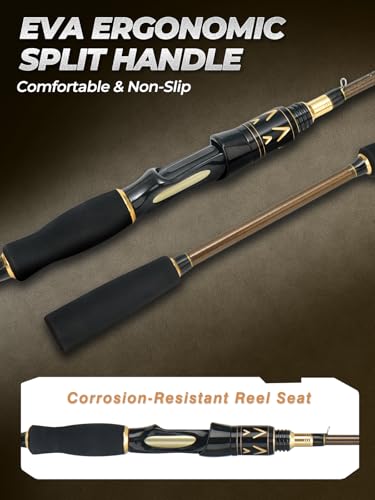 Jenseits Carbon Fiber Fishing Rod Series (6-12 Ft), Spinning & Casting Rods with Stainless Steel Ceramic Guides, Fast Action Fishing Pole for Bass, Trout, Walleye & Surf Fishing - size: 6'0"-Medium Light-Fast-Black, style: Spinning