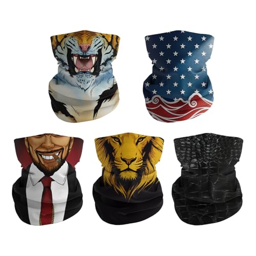 Breathable Neck Gaiter UPF 30+ Sun Protection Face Mask for Men & Women - color: 5pcs-animal