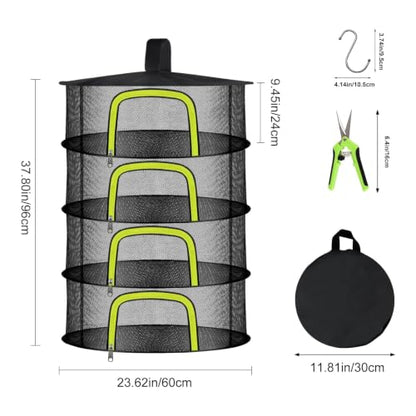 4 Layer Herb Drying Rack, Hanging Mesh Net, Foldable Plant Drying Rack with U-Shaped Zipper, Garden Trimming Shears and Hooks, for Drying Herbs Plants, Fruits, Seafood, Clothing - size: 4 Layers-23.62''