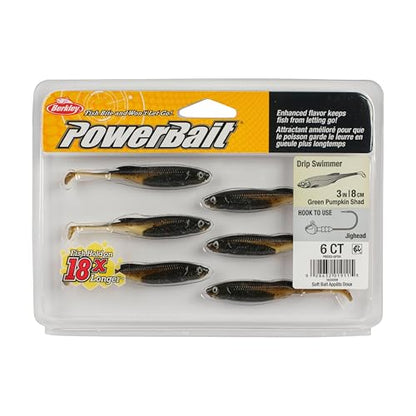 Berkley PowerBait Drip Swimmer Fishing Soft Bait - color: Green Pumpkin Shad, size: 3"