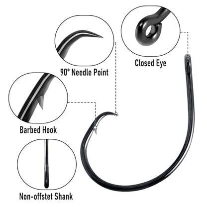 Dr.Fish 30 Pack in-line Circle Hooks 1X Strong Freshwater&Saltwater Fishing Hooks Non-Offset Wide Gap Light Wire Bass, Catfish, Striper - size: #6/0-30 Pack