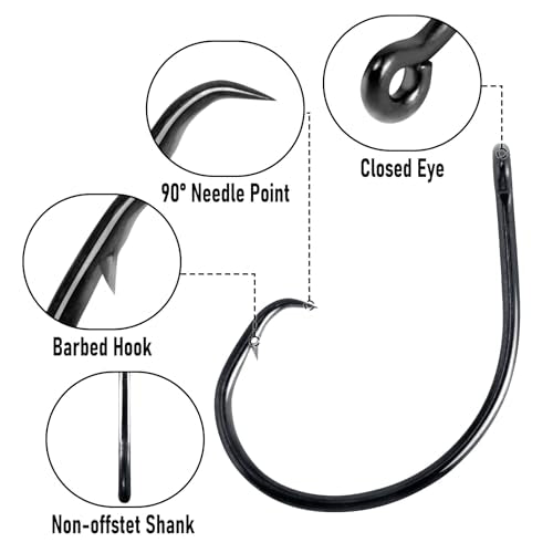 Dr.Fish 30 Pack in-line Circle Hooks 1X Strong Freshwater&Saltwater Fishing Hooks Non-Offset Wide Gap Light Wire Bass, Catfish, Striper - size: #6/0-30 Pack