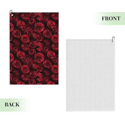 Red Rose Golf Towel Microfiber with Carabiner Clip, Funny Cleaning Cloth for Golf Balls & Clubs, Gift for Women Men, Golfers, Dad, Grandpa, Bag Accessories 16"*24"-Romance Flower - color: Red Rose