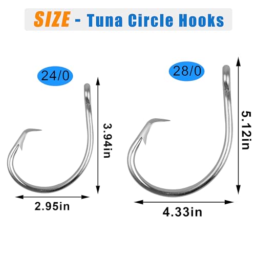 Saltwater Tuna Giant Circle Hooks 8/0-28/0 Stainless Steel Fishing Hooks Big Game Fishing Hooks in-line Circle Hooks for Swordfish Tuna Shark - size: 8/0, 20pack