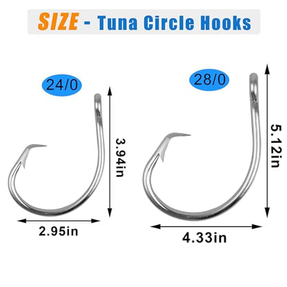 Saltwater Tuna Giant Circle Hooks 8/0-28/0 Stainless Steel Fishing Hooks Big Game Fishing Hooks in-line Circle Hooks for Swordfish Tuna Shark - size: 9/0, 20pack