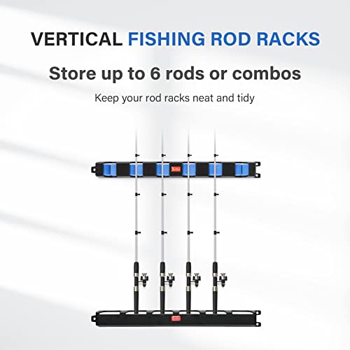 Vertical Fishing Rod Holders Wall-Mounted – Simple Deluxe Fishing Rod Rack, Great Fishing Pole Holder and Rack for Garage, Store 6 Rods or Combos in 13.6 Inches, Vertical 6 Rod Racks, 1 Pair Blue