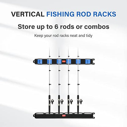 Vertical Fishing Rod Holders Wall-Mounted – Simple Deluxe Fishing Rod Rack, Great Fishing Pole Holder and Rack for Garage, Store 6 Rods or Combos in 13.6 Inches, Vertical 6 Rod Racks, 1 Pair Blue