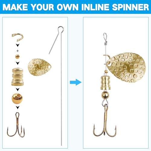 Fishing Spinner Lure Making Kit,141pcs Inline Spinner Making Supplies Kit DIY Spinnerbaits Accessory Pliers Spinner Blade Clevis Wire Shaft Treble Hooks Beads Fishing Spoon Rigs Tackle Set - style: 141pcs