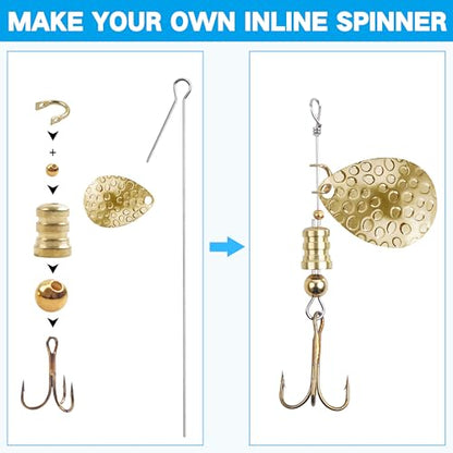 Fishing Spinner Lure Making Kit,141pcs Inline Spinner Making Supplies Kit DIY Spinnerbaits Accessory Pliers Spinner Blade Clevis Wire Shaft Treble Hooks Beads Fishing Spoon Rigs Tackle Set - style: 141pcs
