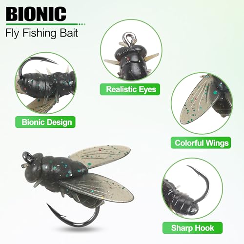 Bionic Fly Fishing Baits, Fly Fishing Flies Kit Trout Jigs Swimbaits Dry Flies Bionic Fishing Lures Fly Fishing Hook for Bass Panfish Trout - style: Black-18pcs