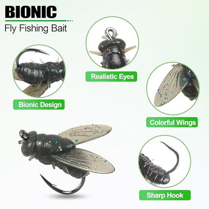 Bionic Fly Fishing Baits, Fly Fishing Flies Kit Trout Jigs Swimbaits Dry Flies Bionic Fishing Lures Fly Fishing Hook for Bass Panfish Trout - style: Black-18pcs