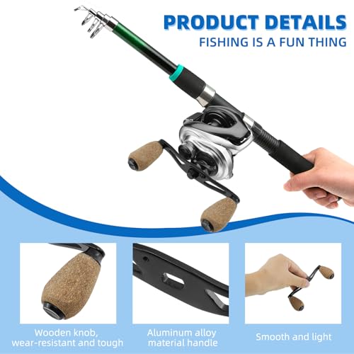 Fishing Reel Handle Fishing Replacement Parts with Wood Knob for Lakeside Seaside - color: Black+Dark Yellow