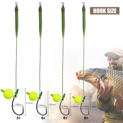 Carp Fishing Hair Rigs Carp Fishing Gear with Braided Thread Line, Carp Fishing Hooks Size 2/4/6/8, Swivel Snaps and Artificial Carp Boilie Eggs - size: Hair Rigs Fishing Size 2 -10pcs