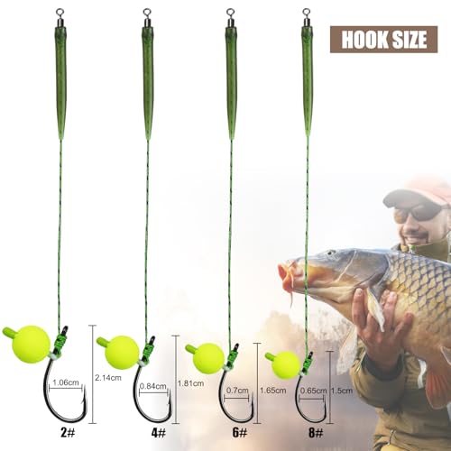 Carp Fishing Hair Rigs Carp Fishing Gear with Braided Thread Line, Carp Fishing Hooks Size 2/4/6/8, Swivel Snaps and Artificial Carp Boilie Eggs - size: Hair Rigs Fishing Size 4 -10pcs