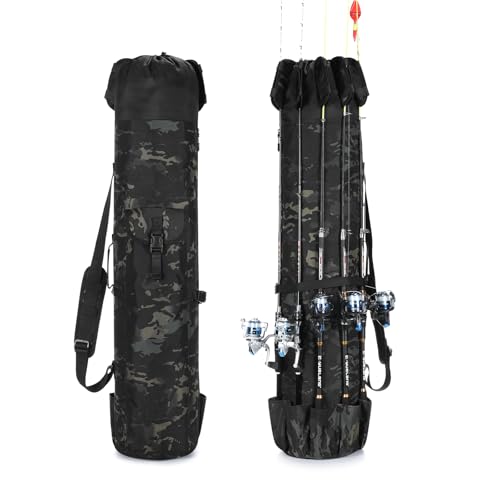 Fishing Pole Bag Rod Case, Folding Fishing Pole Bag Fishing Gear - color: Black Caomo