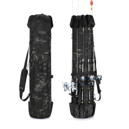 Fishing Pole Bag Rod Case, Folding Fishing Pole Bag Fishing Gear - color: Black Caomo