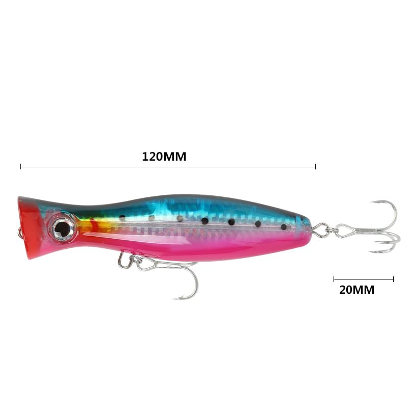 Popper Fishing Lures Topwater Fishing Baits Hard Baits 3D Eyes Swimbait Crankbait with Treble Hook for Bass Trout Freshwater Saltwater - color: 6pcs-5in/1.5oz