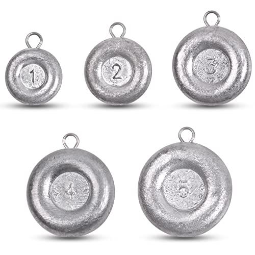 Disc Sinkers Fishing Weights, Coin Sinkers Weights Saltwater Surf Fishing Weights Catfishing Gear Tackle 8oz 6oz 5oz 4oz 3oz 2oz 1oz - style: 5pcs Mix Kit(1+2+3+4+5oz)