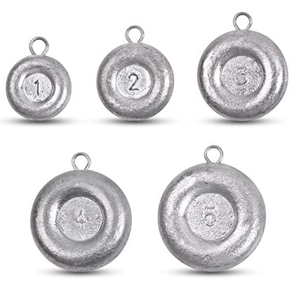 Disc Sinkers Fishing Weights, Coin Sinkers Weights Saltwater Surf Fishing Weights Catfishing Gear Tackle 8oz 6oz 5oz 4oz 3oz 2oz 1oz - style: 5pcs Mix Kit(1+2+3+4+5oz)