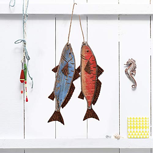Antique Wood Fish Nautical Decor Decorative Hanging Fish Ornament | Wooden Indoor Outdoor Decorations Wall Art Nautical Theme Mediterranean Style