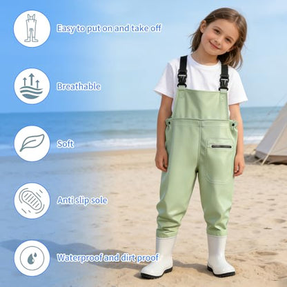 SooGree Kids Chest Wader with Non-Slip Boots,Youth Fishing Hunting Waterproof Waiters, Children Boys Girls Breathable Waders - color: Candy Green, size: Foot length：8.66"；Height：59.05"-62.99"